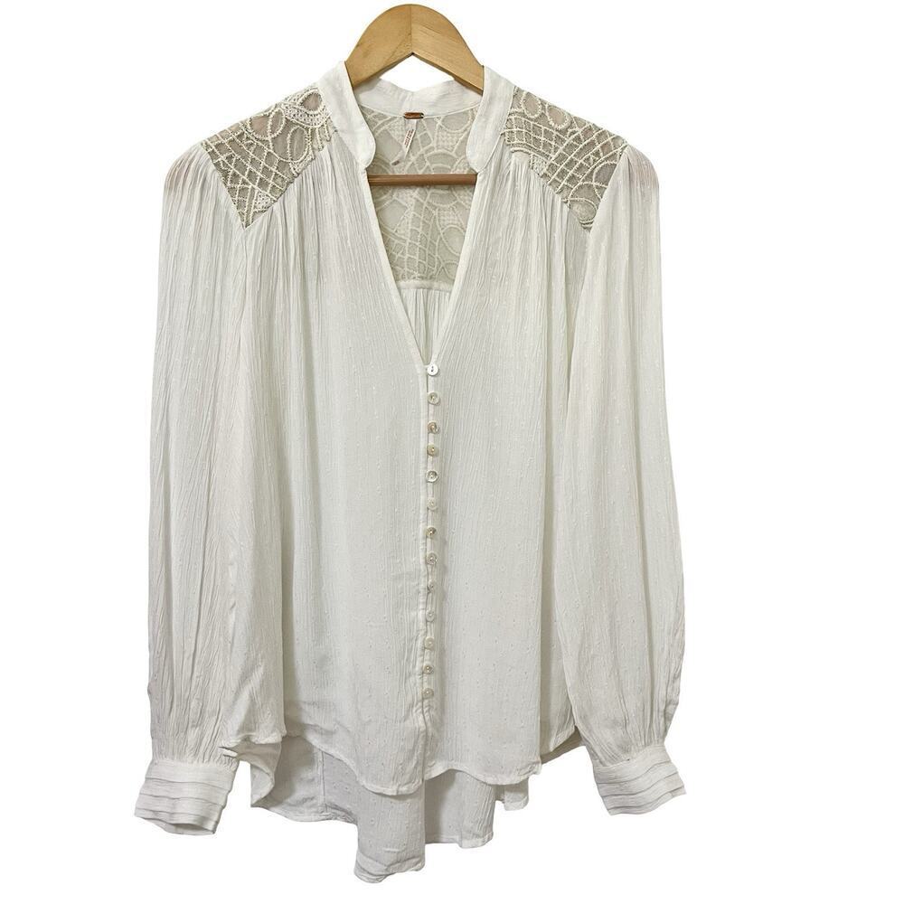 Free People Canyon Rose Embroidered Top Size‎ XS White Angelcore Festival Boho